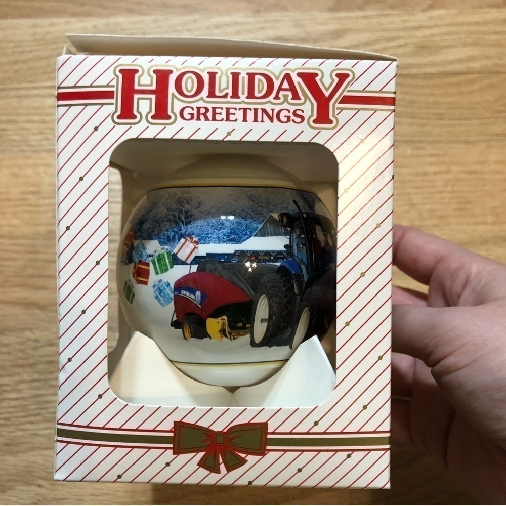 Vintage New Holland Tractor Christmas Ball Ornament 2012 Presents